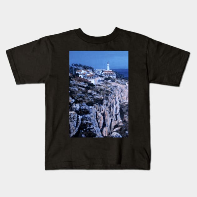 LIGHTHOUSE AT CABO LA NAO JAVEA SPAIN Kids T-Shirt by MackenzieTar